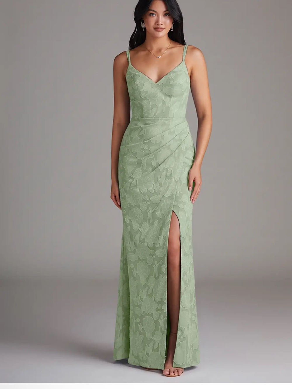 Azazie Leo dress floral burnout dusty Sage read size